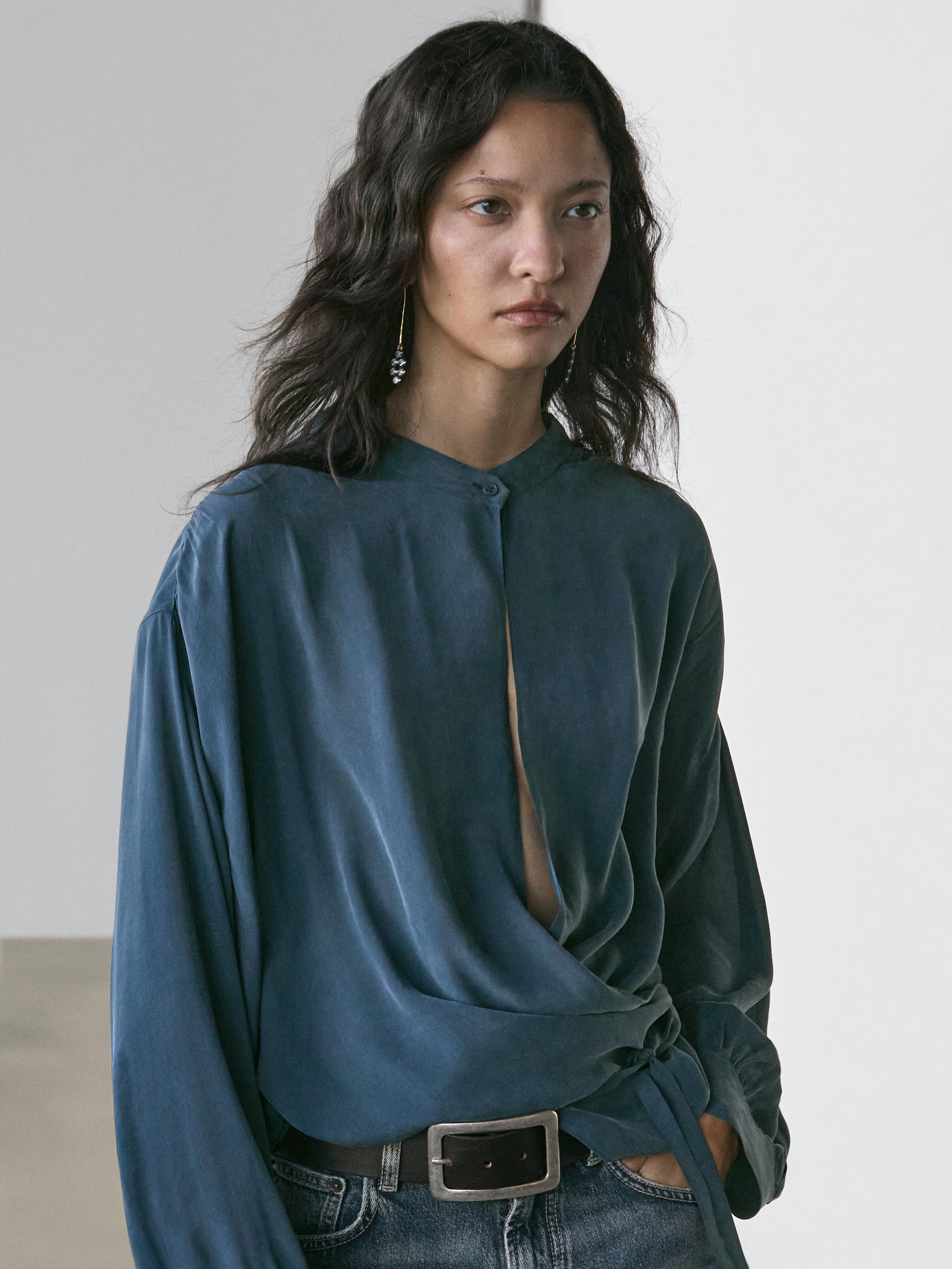 Flowing surplice blouse